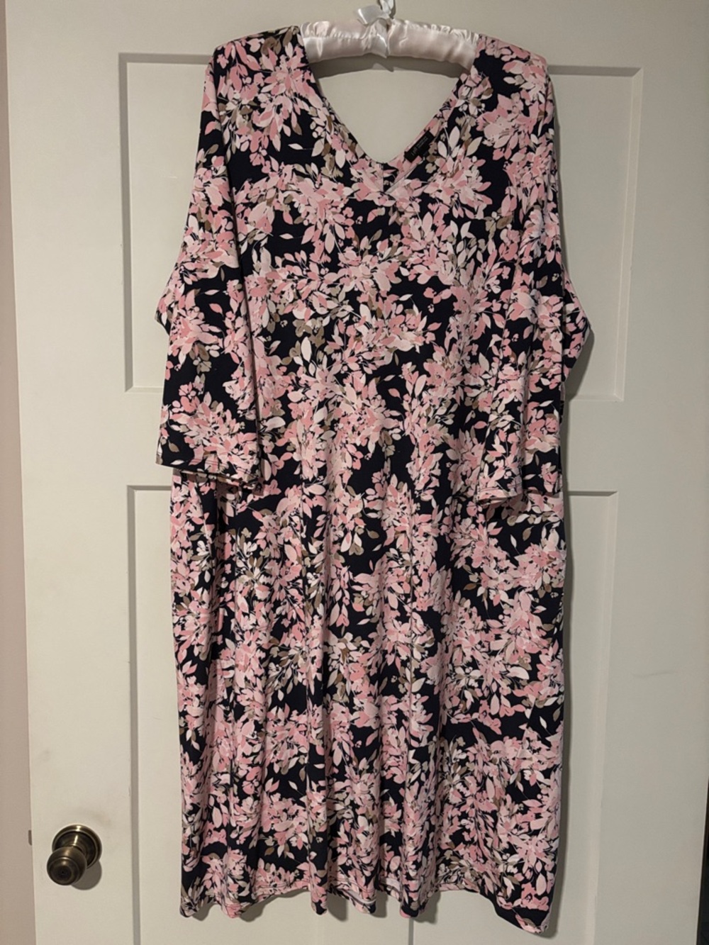 JJILL Wearever Collection Floral V-Neck Dress - Black, Pink & Cream